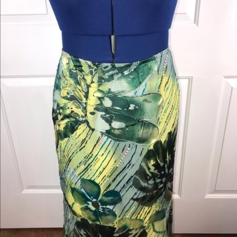 Half‎ Moon Bay 2X green floral pattern layered silk blend flutter midi skirt - Picture 6 of 8